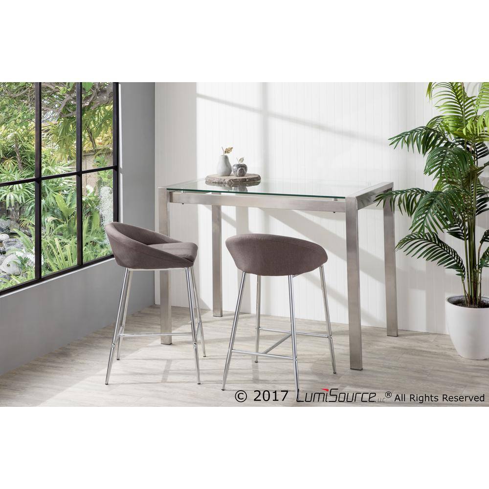 Elegant Matisse Chrome and Grey Fabric Counter Stool, Set of 2