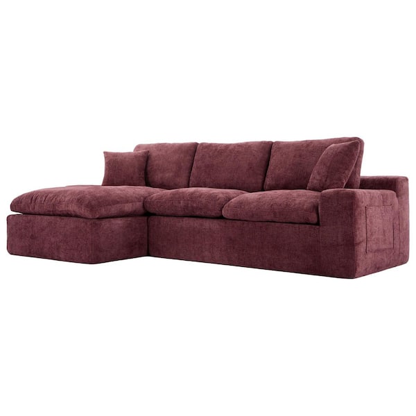 anpport Luxury Collection 107.9 in. Square Arm 2-Piece Chenille L-Shaped Full-Compressed with Side Pocket Sectional Sofa in Red