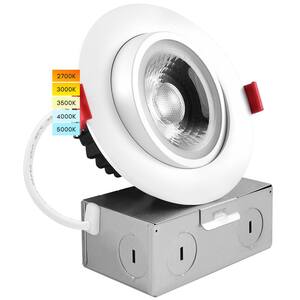 4 in. Adjustable Swivel LED Gimbal Canless Recessed Light w/ J-Box 5CCT 11-Watt 75-Watt 1000 Lumens IC Rated Damp Rated