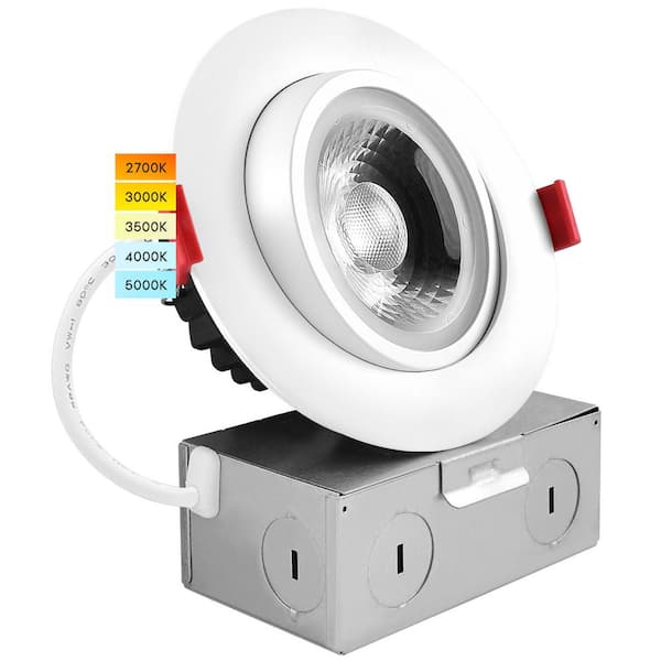 LUXRITE 4 in. Adjustable Swivel LED Gimbal Canless Recessed Light w/ J-Box 5CCT 11-Watt 75-Watt 1000 Lumens IC Rated Damp Rated