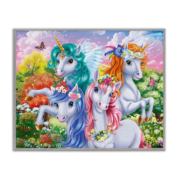 Stupell Industries Cute Unicorn Selfie by Image World Gray Framed Fantasy Giclee Art Print 11 in. x 14 in.