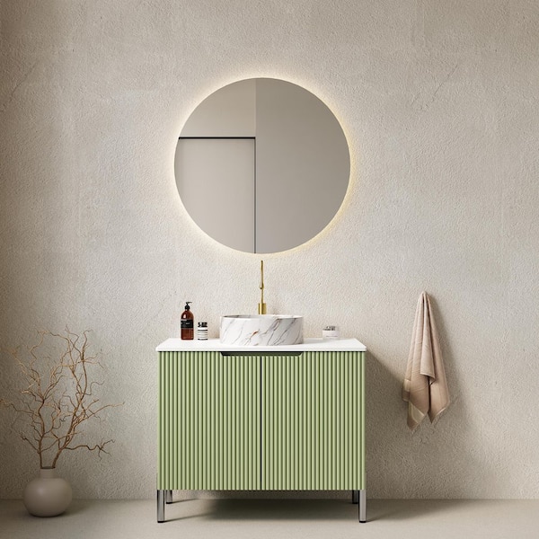 30 in. Freestanding Light Green Bath Vanity with White Sintered Stone Top Unassembled