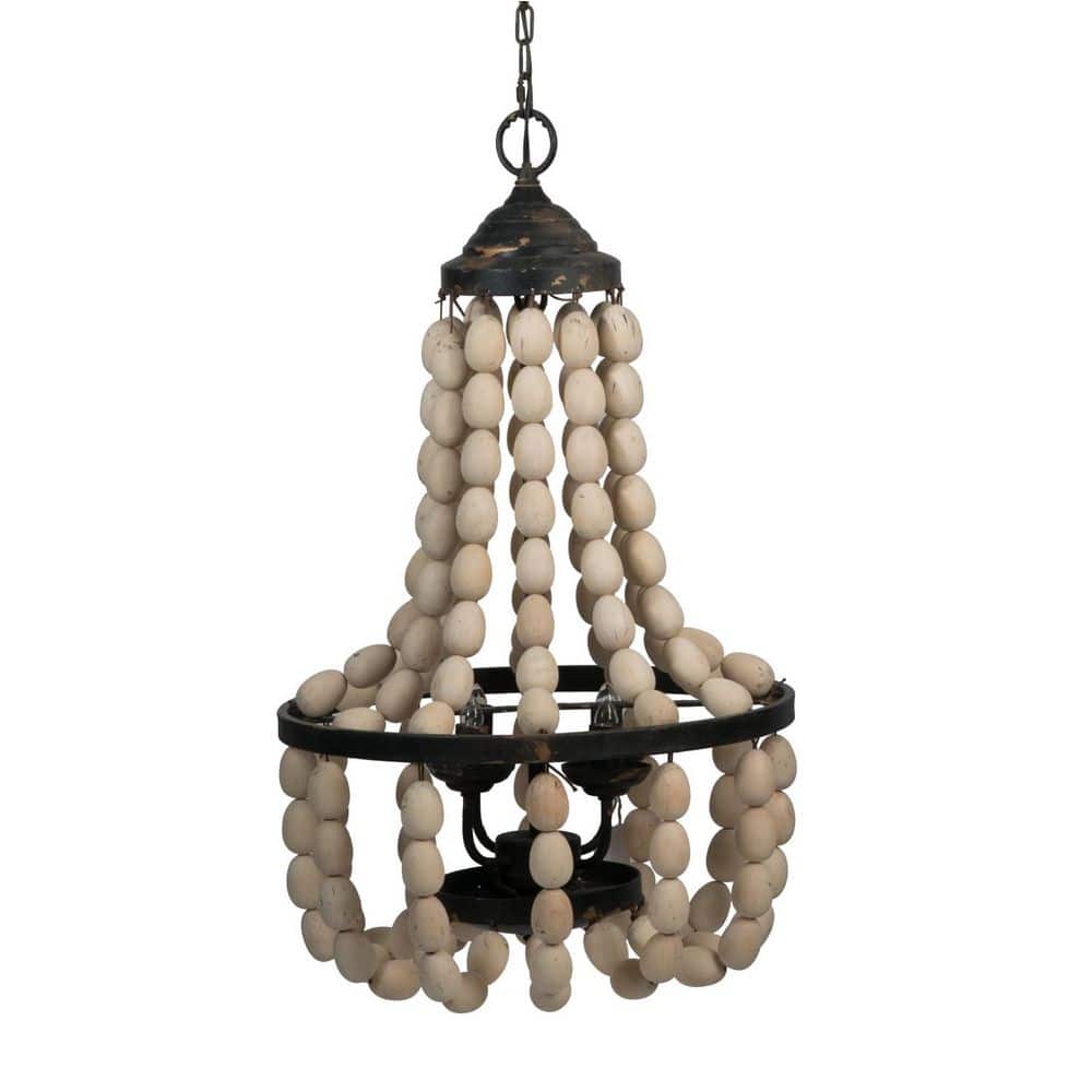 33 in. White Large Beaded 4-Light Vintage Chandelier for Dining Room Kitchen Foyer with Exposed Bulbs No Bulbs Included price history on PriceWatchPro