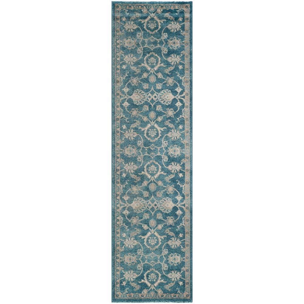 SAFAVIEH Sofia Blue/Beige 2 ft. x 8 ft. Floral Runner Rug SOF386C-28 ...