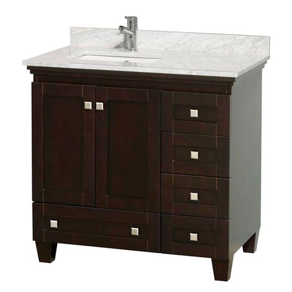Wyndham Collection Acclaim 36 in. Vanity in Espresso with Marble Vanity Top in Carrara White and Square Sink