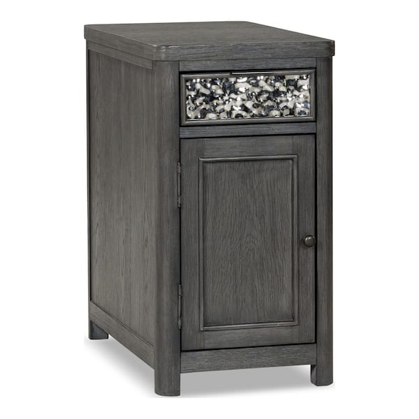 Hairin 14 in. Ash Gray Rectangle Wood Chairside Table with Drawer