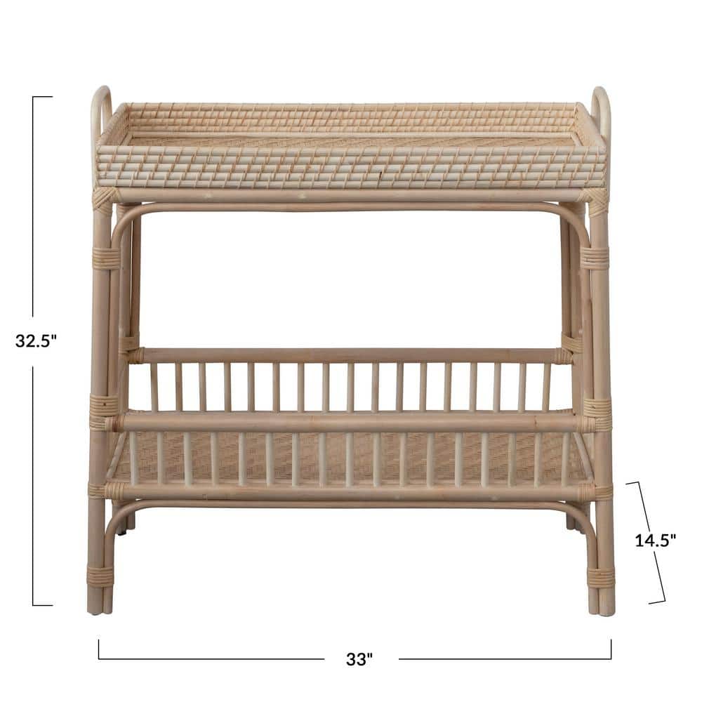 Natural Rattan and Bamboo Console Table with Storage Shelves