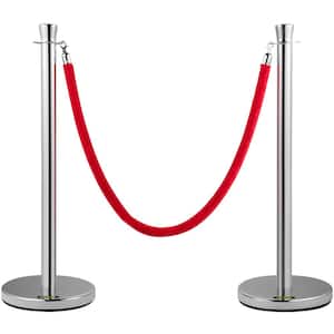 Crowd Control Stanchion 5 ft. Red Velvet Rope barriers Stainless Steel Crowd Control Barrier, Silver (Set of 2-Pieces)