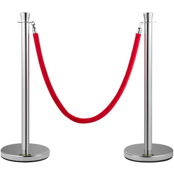 VEVOR Crowd Control Stanchion 5 ft. Red Velvet Rope barriers Stainless  Steel Crowd Control Barrier, Silver (Set of 2-Pieces) GLZYSHRSJTHG27TRZV0 -  The Home Depot