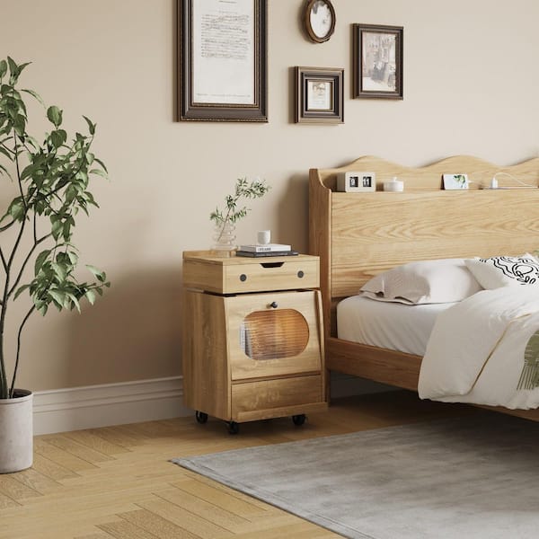 FUFU&GAGA Natural Changing Table with Flip-Top Storage, LED