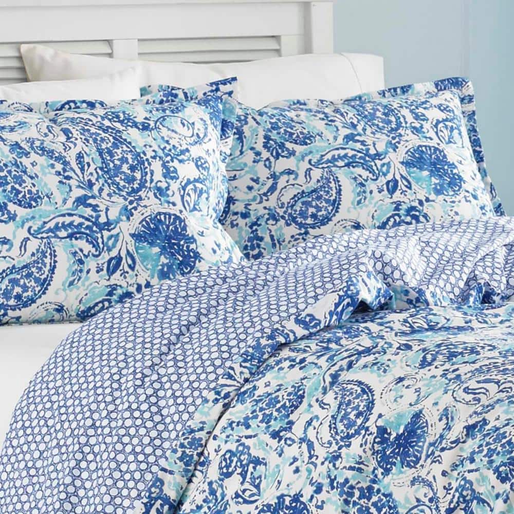 Brooke Twin Blue Cotton Reversible Comforter Set