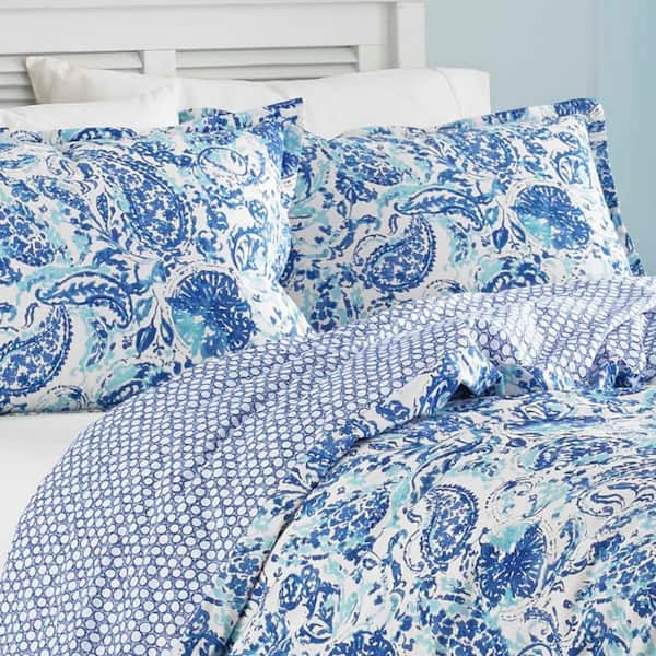 Poppy Fritz Brooke 3 Piece Blue Paisley Cotton King Comforter Set 217012 The Home Depot Poppy Fritz Brooke 3 Piece Blue, Paisley King Bedding Sets