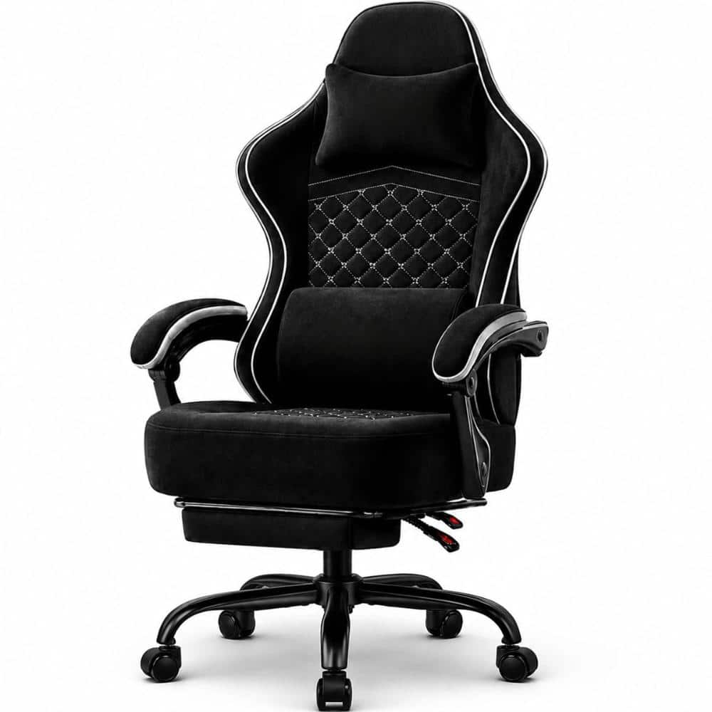 Black 53.54 in. H Ergonomic Gaming Chair with Footrest, 330 lb. Load, Pocket Spring Cushion, Headrest, Adjustable Height