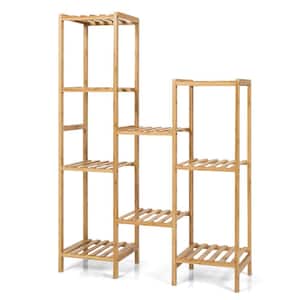 45 in. x 11 in. x 32 in. Natural Wood Plant Stand Utility Shelf Free Standing Storage Rack Pot Holder (9-Tier)