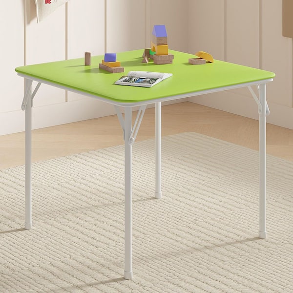 Kids Folding Table and Chair Set, 5-Piece Padded Top Activity Desk w/ 4 Chairs, No Assembly, Indoor/Outdoor Light Green