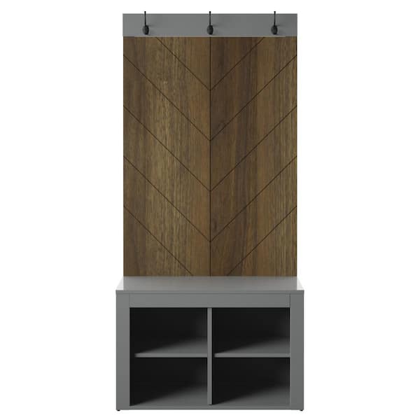 Twin Star Home Chevron Pure Gray Hall Trees with Storage Cubbies