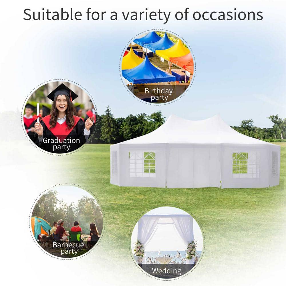 White Decagonal Outdoor Event Tent with Cathedral Windows