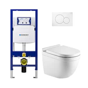 2-piece 0.8/1.6 GPF Dual Flush KARO Elongated Toilet with 2x6 Concealed Tank and Plate in White, Seat Included