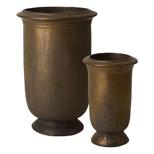 31.5 in. H Antique Gold Ceramic Round Cup Planter Set