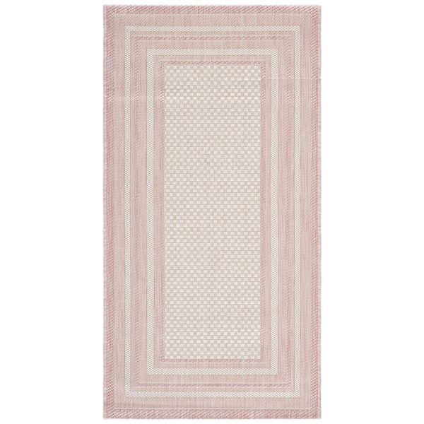 Courtyard 3 ft. x 5 ft. Ivory/Pink Solid Color Striped Indoor/Outdoor Area Rug