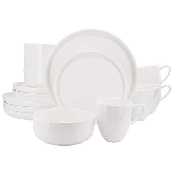 Annual Rings 16-Piece Bone China Dinnerware Set in White