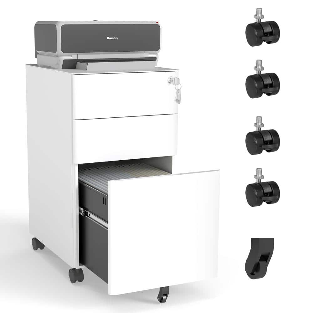 3-Drawer Mobile File Cabinet with Lock, All-Steel Metal Storage on Wheels