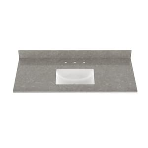49 in. x 22 in. Qt. Bathroom Vanity Top in Charcoal Gray with Single White Rectangular Ceramic Sink