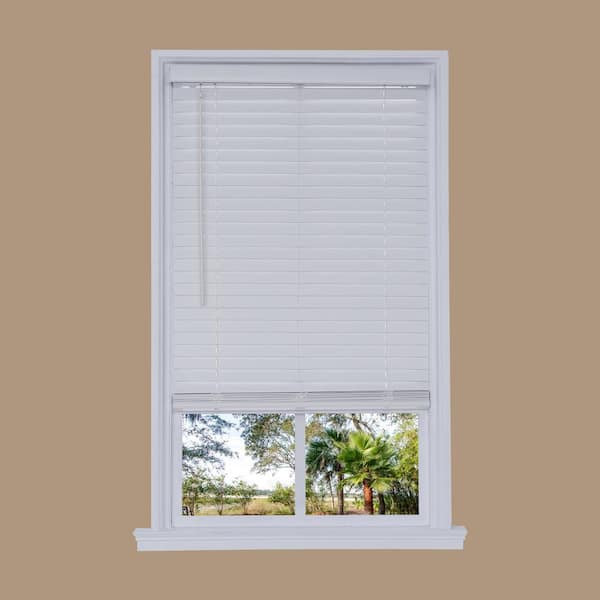 Unbranded Cut-to-Width White Cordless 2 in. Faux Wood Blind - 39 in. W x 72 in. L