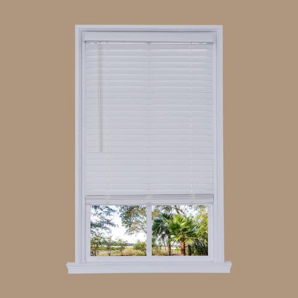 White Cordless 2 in. Embossed Faux Wood Blind 52 in. W x 72 in. L