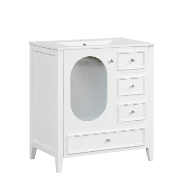 FUNKOL 18.3 in. W x 30 in. D x 40 in. H Freestanding White Bath Vanity with 1-Sink Ceramic Top, Featuring Drawers and Door