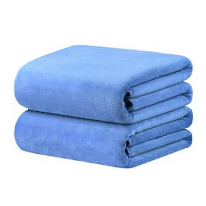 35 in. x 70 in. Blue White Microfiber Bath Sheet (Set of 2)