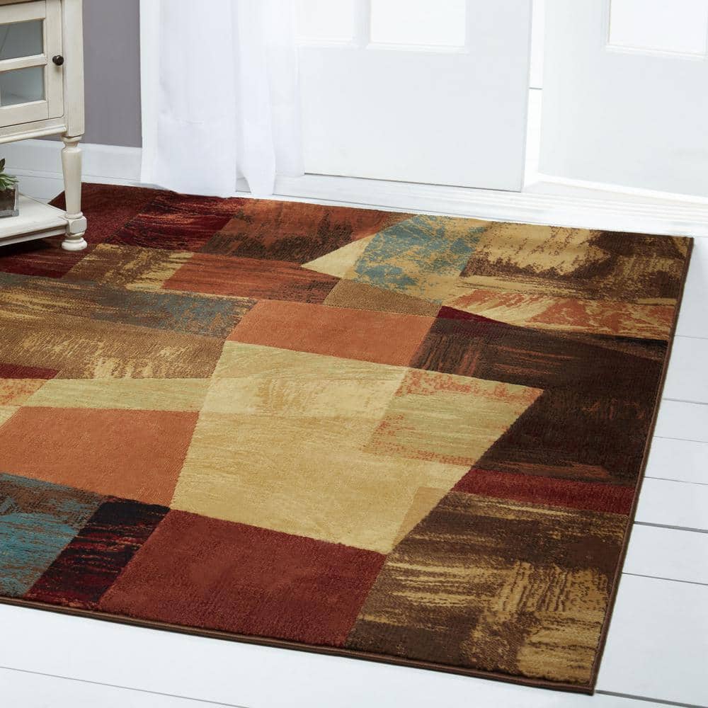 Catalina Bismark Geometric Brown and Beige Synthetic Area Rug
