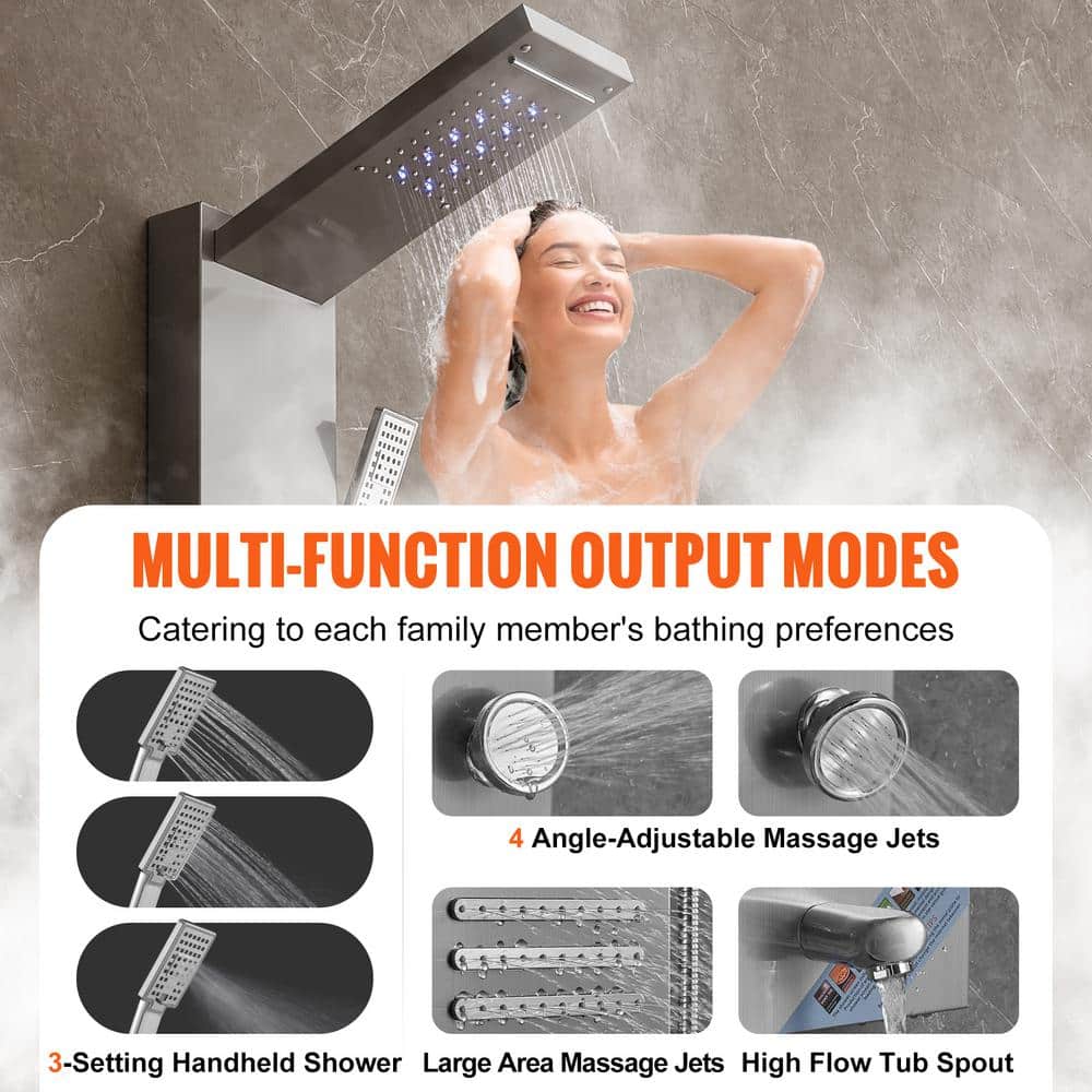 53'' Stainless Steel Shower Panel with LED Display and Massage Jets