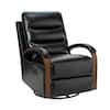 Jayden Creation Joseph Navy Genuine Leather Swivel Rocking Manual Recliner with Straight Tufted Back Cushion and Curved Mood Arms, Blue
