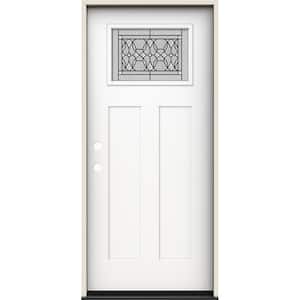 36 in. x 80 in. Right-Hand 1/4 Lite Craftsman Selwyn Decorative Glass Modern White Fiberglass Prehung Front Door