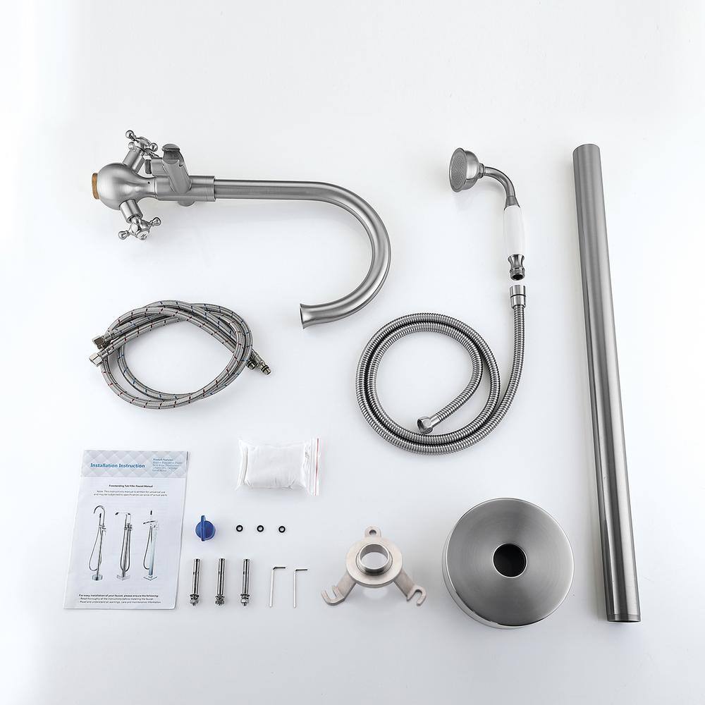 Brushed Nickel Freestanding Tub Filler with Handheld Shower