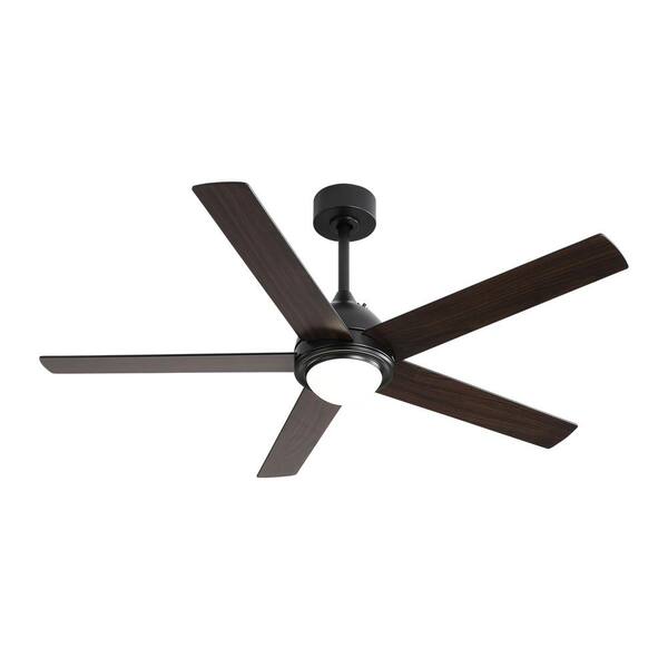 Jushua 52 in. Indoor Black Modern Ceiling Fan with LED Light and Remote