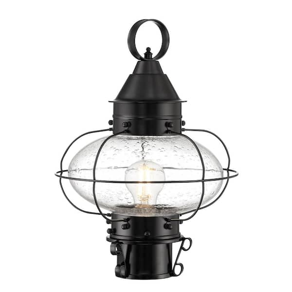 NORWELL Medium Cottage Onion 1-Light Black with Seedy Glass Post Lantern