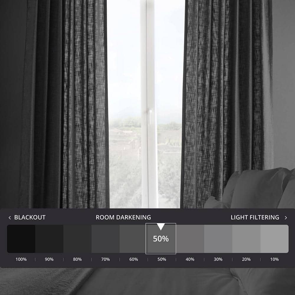 Slate Grey Faux Linen Light Filtering Curtain Panel, 50 x 96 Inches