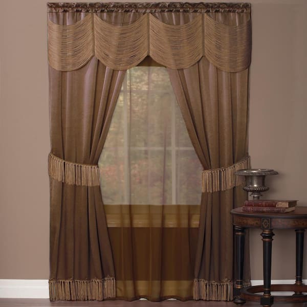 ACHIM Halley 56 in. W x 84 in. L Polyester Light Filtering 6 Piece Window Curtain Set in Taupe
