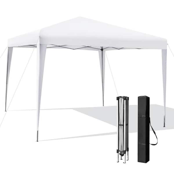 ANGELES HOME 10 ft. x 10 ft. White Outdoor Pop-up Patio Canopy with Carrying Bag for Beach and Camp