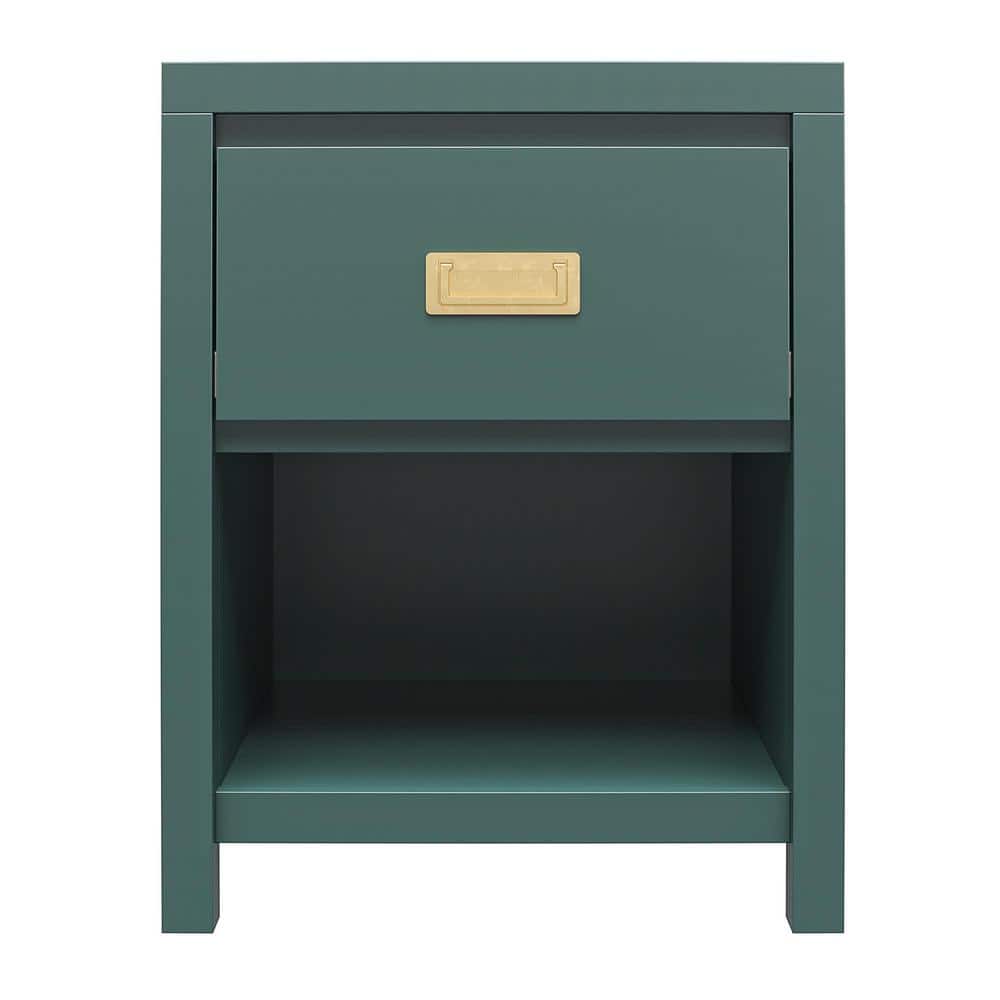 Hunter Green MDF Kids' Nightstand with Gold Drawer Pulls