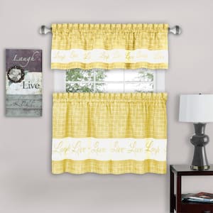 Live, Love, Laugh Yellow Polyester Light Filtering Rod Pocket Tier and Valance Curtain Set 58 in. W x 36 in. L