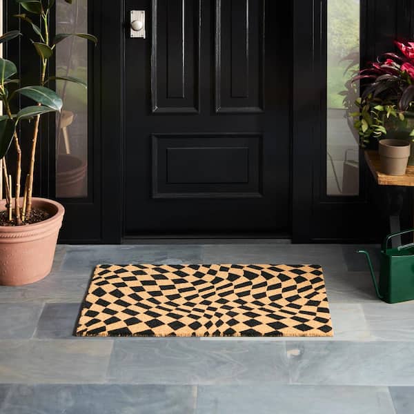 Checkerboard Emmett Black 24 in. x 36 in. Coir Groovy Outdoor Mat