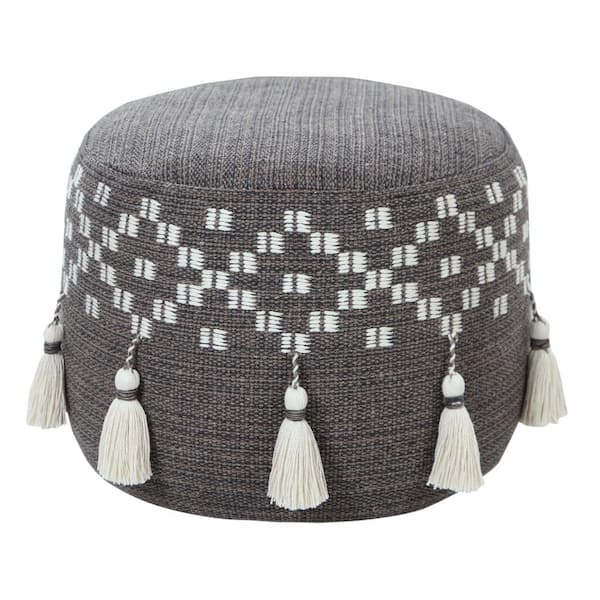 Unbranded Scandinavian Gray / Ivory Woven Geometric Pouf Ottoman