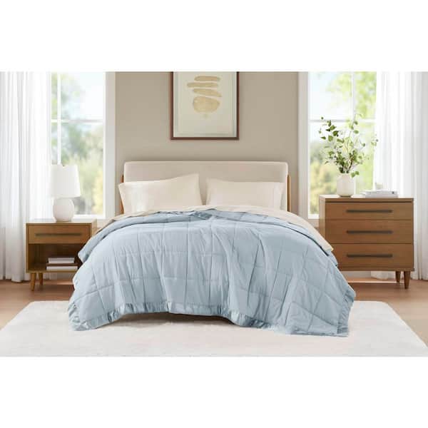 Madison Park Prospect Lightweight Blue Down Alternative King Quilted Blanket with Satin Trim