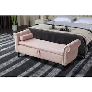 Pink Velvet Upholstered Ottoman 63 in. Bedroom Bench Tufted Storage Bench with Solid Wood Legs