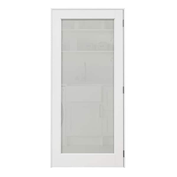 36 in. x 80 in. 1-Lite Frosted Glass Right Handed White Solid Core MDF Door with Quick Assemble Jamb Kit