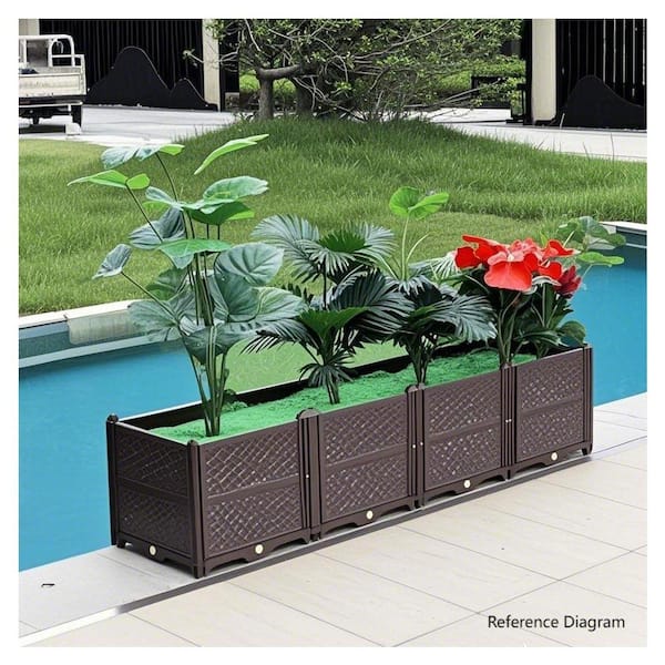 Unbranded Large Brown Outdoor Rectangular Plastic Planter Grow Box Raised  Garden Bed, for Vegetables Herbs Flowers and Succulents JYWP251861