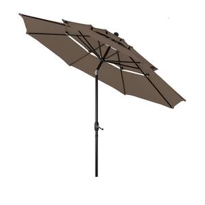 10 ft. Alu Triple Top Auto-Tilt Market Patio Umbrella in Tan